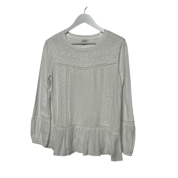 Sundance Tops - SUNDANCE WOMENS TOP SZ MEDIUM LACE DETAIL RUFFLED PEPLUM HEM COTTON WHITE BLOUSE